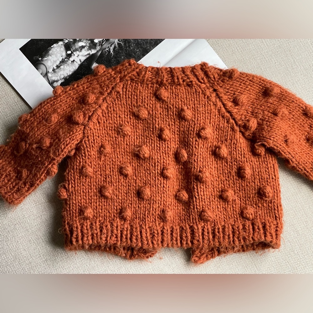 The Blueberry Hill Popcorn Acrylic Hand Knit Cardigan In Cinnamon 6-12 Months - Picture 2 of 9